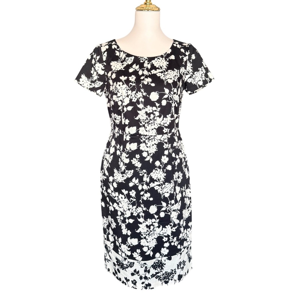 Talbots Women Black White Floral‎ Short Sleeve Sheath Dress Size 6 gardencore